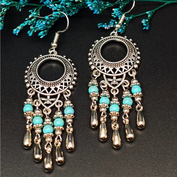 Silver and Turquoise Dangle Earrings - Picture 6 of 15
